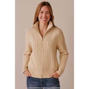 CK BRADLEY SWEATER 2 WAY FULL ZIP CABLE KNIT WOOL NYLON CHUNKY NEUTRAL BEIGE M